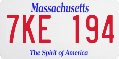 MA license plate 7KE194