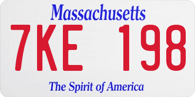 MA license plate 7KE198