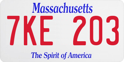 MA license plate 7KE203
