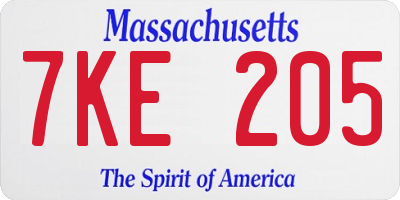 MA license plate 7KE205