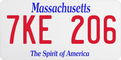 MA license plate 7KE206