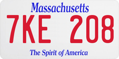 MA license plate 7KE208