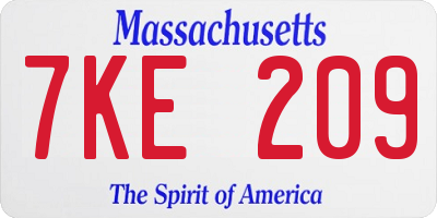 MA license plate 7KE209