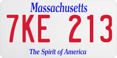 MA license plate 7KE213