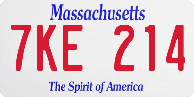 MA license plate 7KE214