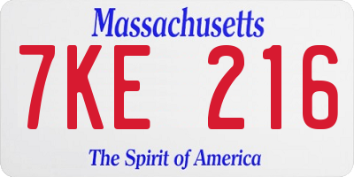MA license plate 7KE216