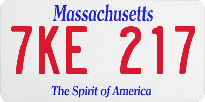 MA license plate 7KE217