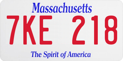 MA license plate 7KE218