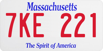 MA license plate 7KE221