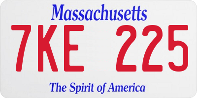 MA license plate 7KE225