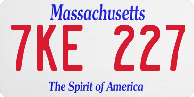 MA license plate 7KE227