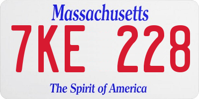 MA license plate 7KE228