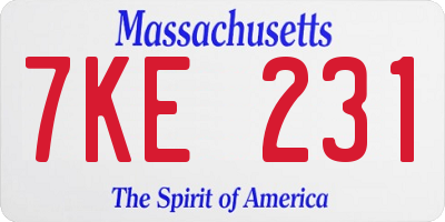 MA license plate 7KE231