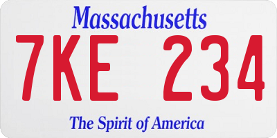 MA license plate 7KE234
