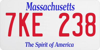 MA license plate 7KE238