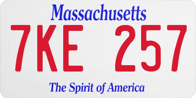 MA license plate 7KE257