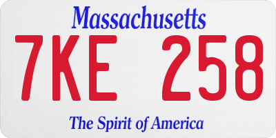 MA license plate 7KE258