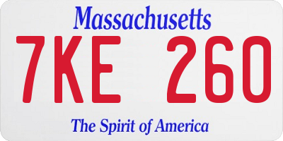 MA license plate 7KE260
