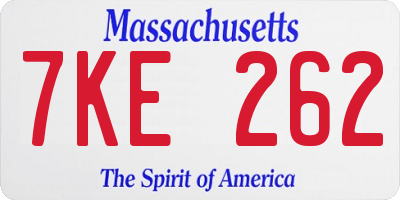 MA license plate 7KE262