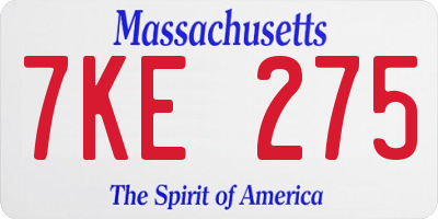 MA license plate 7KE275