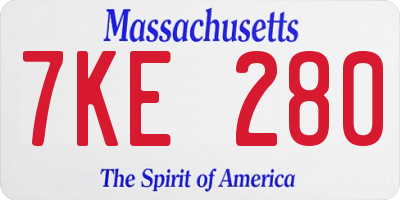 MA license plate 7KE280