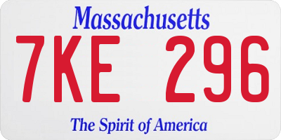 MA license plate 7KE296