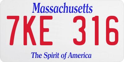 MA license plate 7KE316