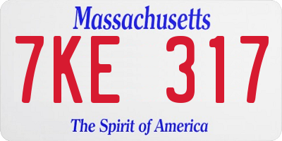 MA license plate 7KE317
