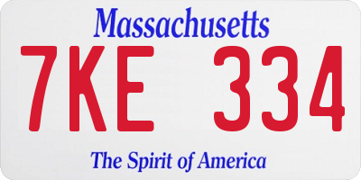 MA license plate 7KE334