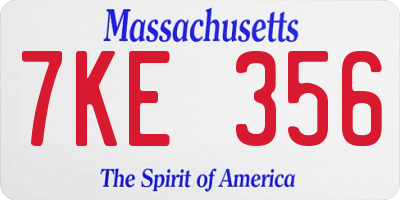 MA license plate 7KE356