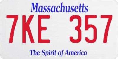 MA license plate 7KE357