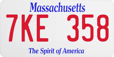 MA license plate 7KE358