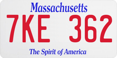 MA license plate 7KE362