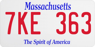 MA license plate 7KE363