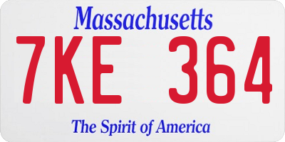 MA license plate 7KE364