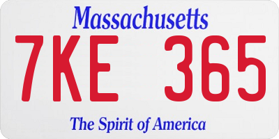 MA license plate 7KE365