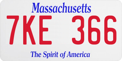 MA license plate 7KE366