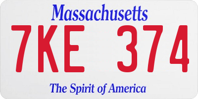 MA license plate 7KE374