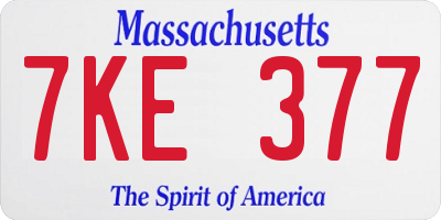 MA license plate 7KE377