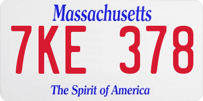 MA license plate 7KE378