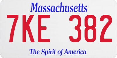 MA license plate 7KE382