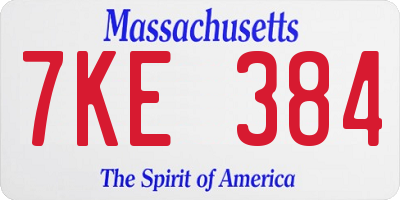 MA license plate 7KE384