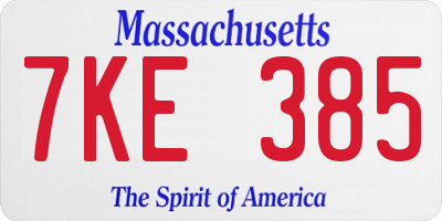 MA license plate 7KE385