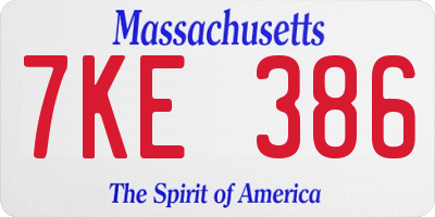 MA license plate 7KE386