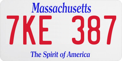 MA license plate 7KE387