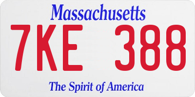 MA license plate 7KE388