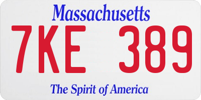 MA license plate 7KE389