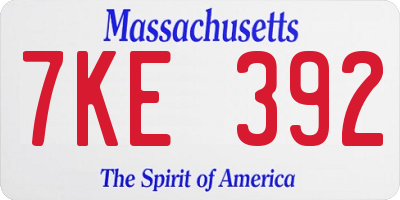 MA license plate 7KE392