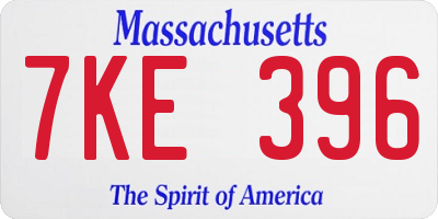 MA license plate 7KE396