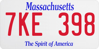 MA license plate 7KE398
